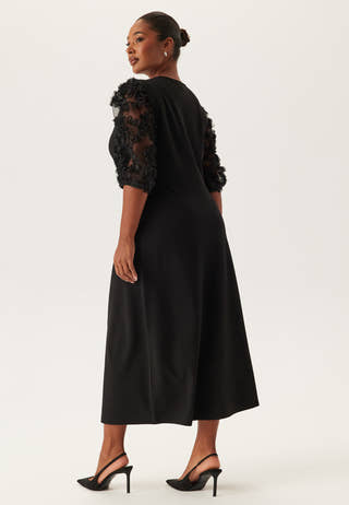 3D Floral Sleeve Midi Dress