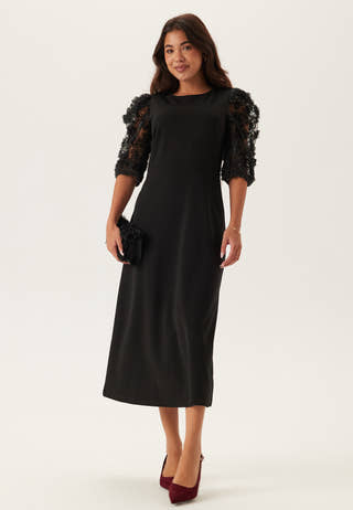 3D Floral Sleeve Midi Dress