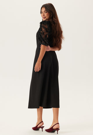 3D Floral Sleeve Midi Dress