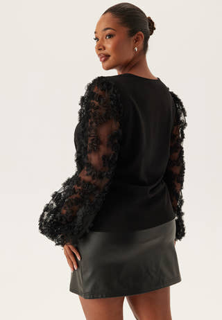 3D Floral Sleeve V-neck Top