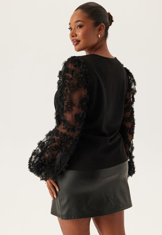 3D Floral Sleeve V-neck Top