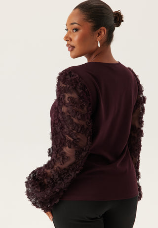 3D Floral Sleeve V-neck Top