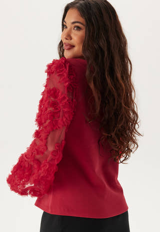 3D Floral Sleeve V-neck Top