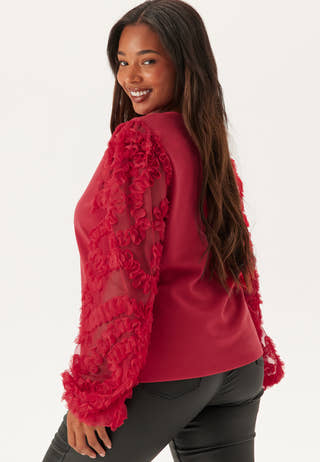 3D Floral Sleeve V-neck Top