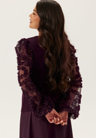 3D Floral Sleeve V-neck Top