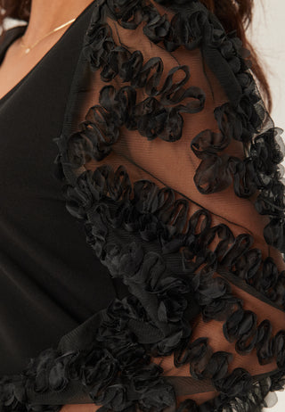 3D Floral Sleeve V-neck Top