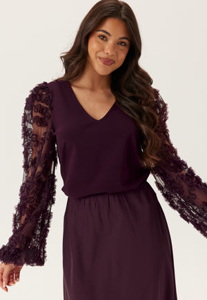 3D Floral Sleeve V-neck Top