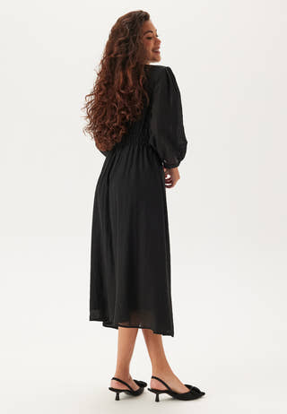 Balloon Sleeve Structured Midi Dress