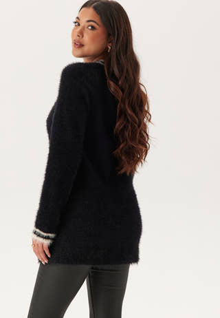 Contrast Fluffy Knitted Cardigan