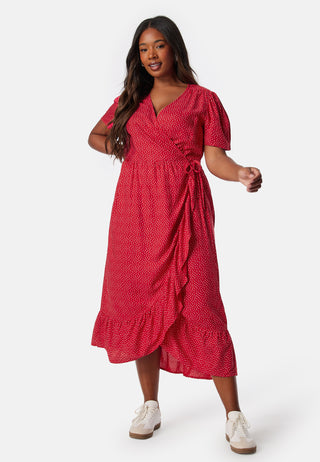 Evie Puff Sleeve Midi Wrap Dress