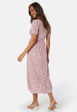 Evie Puff Sleeve Midi Wrap Dress