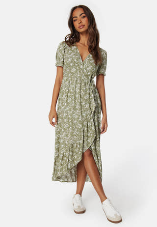 Evie Puff Sleeve Midi Wrap Dress