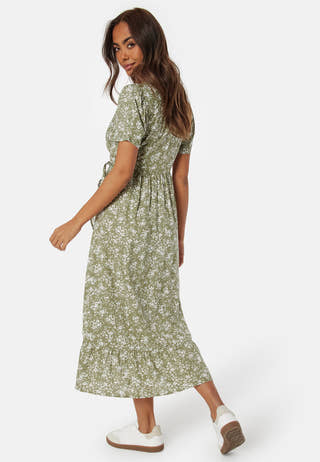 Evie Puff Sleeve Midi Wrap Dress