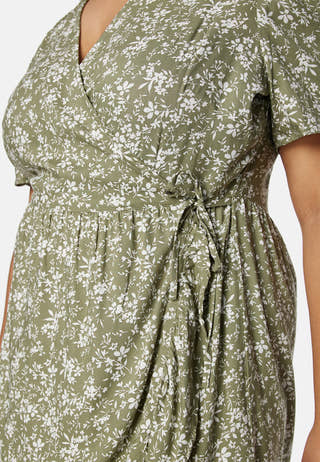 Evie Puff Sleeve Midi Wrap Dress