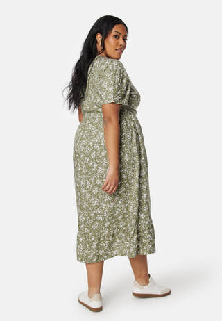 Evie Puff Sleeve Midi Wrap Dress
