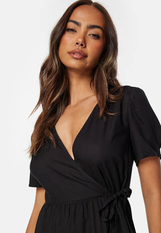 Evie Puff Sleeve Midi Wrap Dress