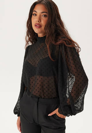 High Neck Dobby Blouse