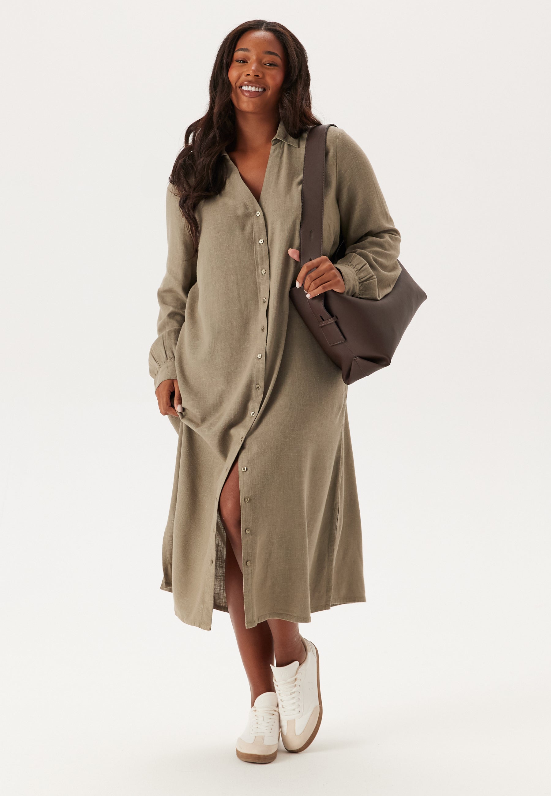 Happy holly  Linen Shirt Dress  + SIZES  Green