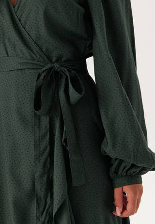 Puff Sleeve Viscose Wrap Dress