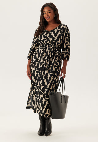 Structured Puff Sleeve Midi Dress