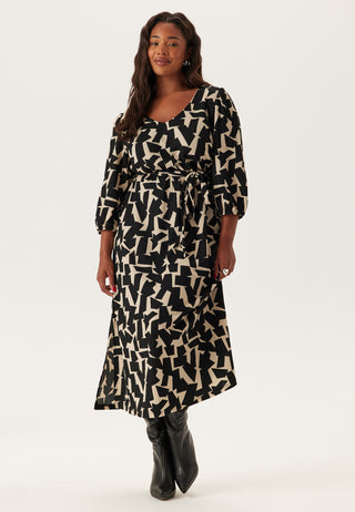 Structured Puff Sleeve Midi Dress