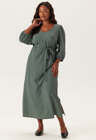 Structured Puff Sleeve Midi Dress