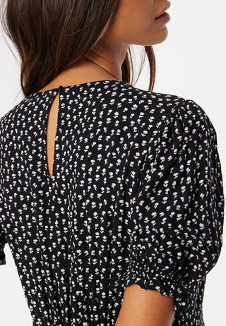 Puff Sleeve Viscose Midi Dress