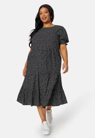 Puff Sleeve Viscose Midi Dress