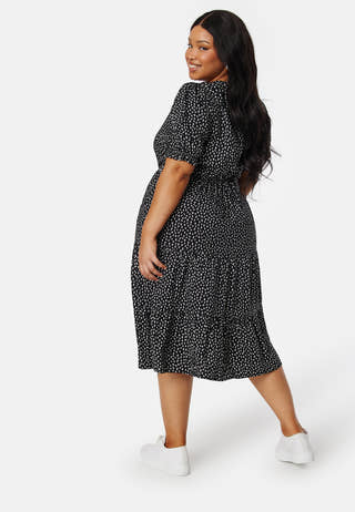 Puff Sleeve Viscose Midi Dress
