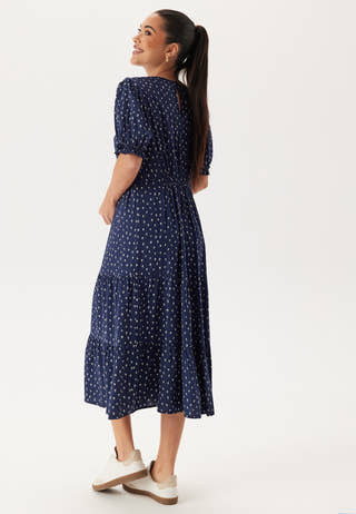 Puff Sleeve Viscose Midi Dress