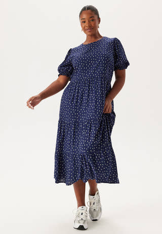 Puff Sleeve Viscose Midi Dress