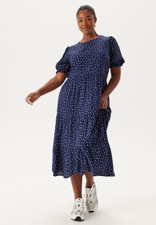 Puff Sleeve Viscose Midi Dress