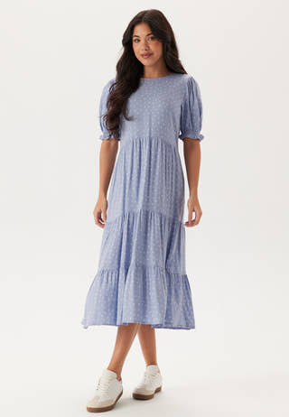 Puff Sleeve Viscose Midi Dress