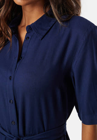 Viscose Belted Shirt Dress