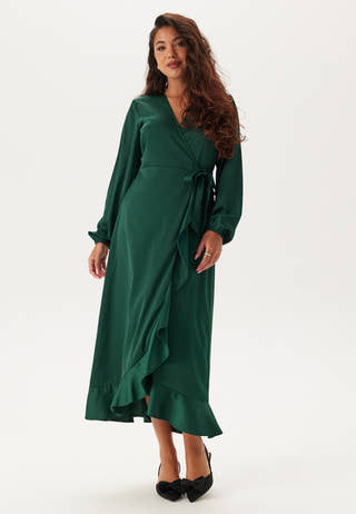 Wrap L/S Satin Maxi Dress