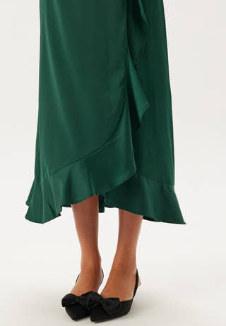 Wrap L/S Satin Maxi Dress