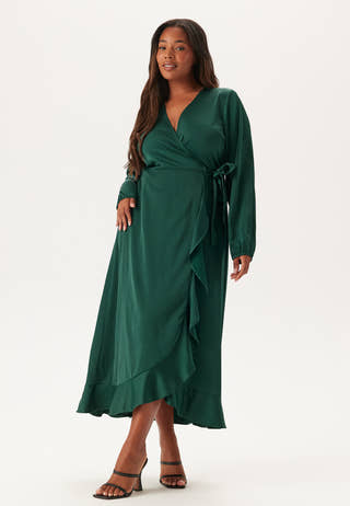 Wrap L/S Satin Maxi Dress
