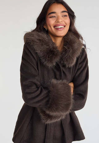 Hooded Wool Blend Coat