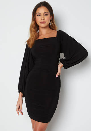 Balloon Sleeve Rouched Mini Dress