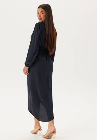 Balloon Sleeve Wrap Front Maxi Dress