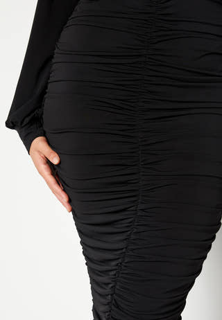 Long Sleeve Rouched Midi Dress