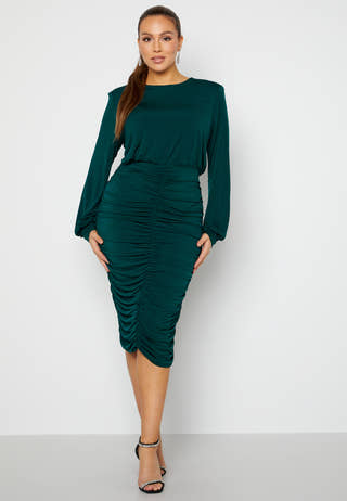 Long Sleeve Rouched Midi Dress