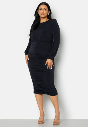 Long Sleeve Rouched Midi Dress