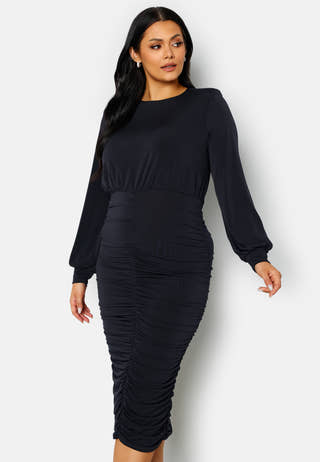 Long Sleeve Rouched Midi Dress