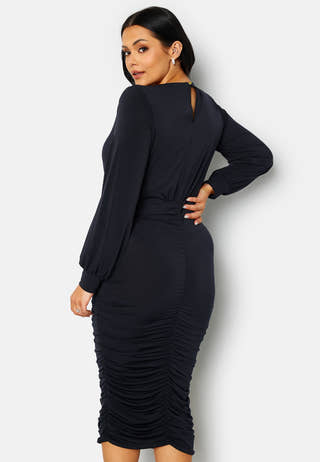 Long Sleeve Rouched Midi Dress