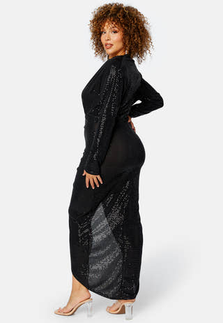 Sequin Long Sleeve Rouch Dress