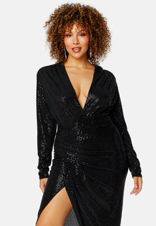 Sequin Long Sleeve Rouch Dress