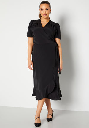 Short Sleeve Wrap Frill Curve Dress