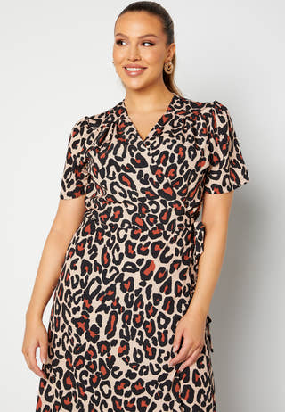 Short Sleeve Wrap Frill Curve Dress