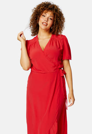 Short Sleeve Wrap Frill Curve Dress